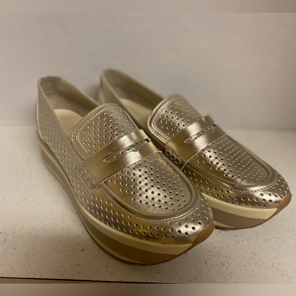 Dolce Vita Metallic Gold Perforated Platform Loafers